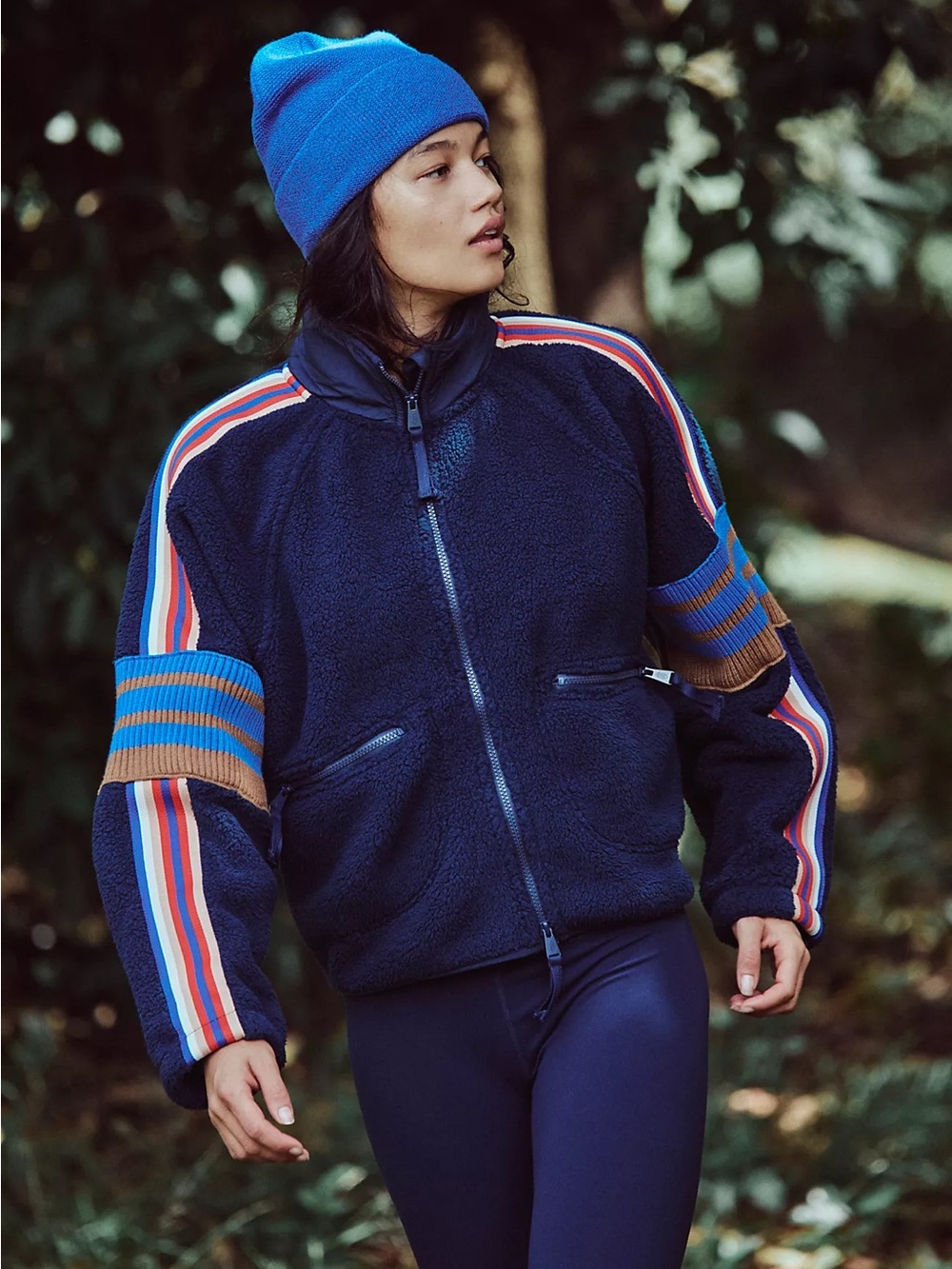 Free People Mountain High Sporty Buti Logo Fleece Sporty Jacket Navy Sherpa S - Picture 2 of 9